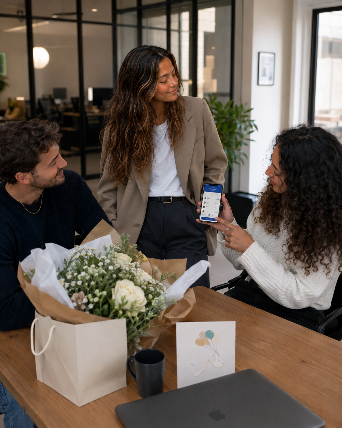 Coworkers collecting for a gift using Squared at the office.